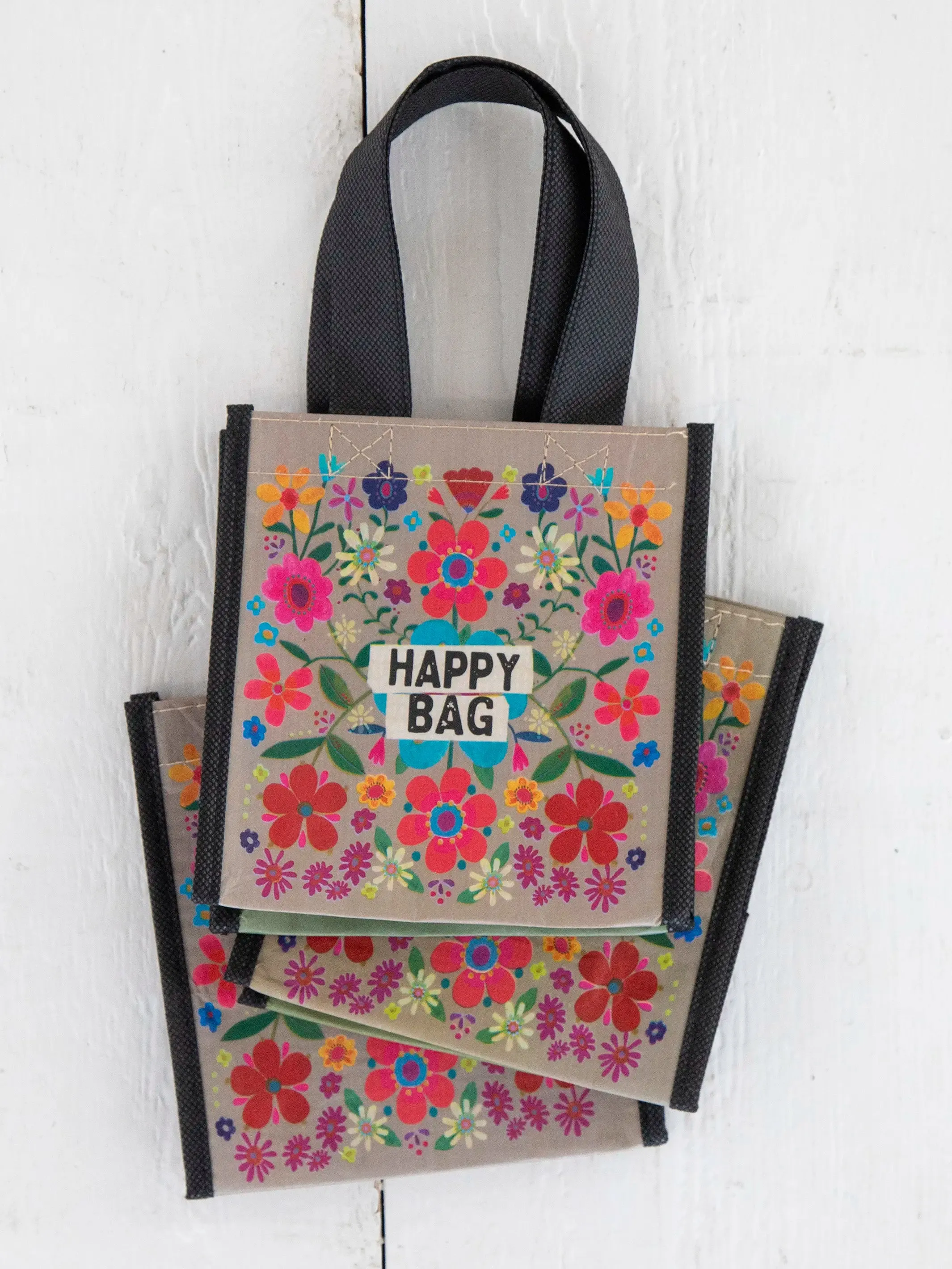 100826 Small Happy Bag - Taupe Folk Flower