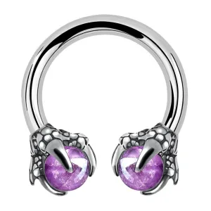 12G 3/8'' Amethyst Dragon Claw Horseshoe Septum Ring