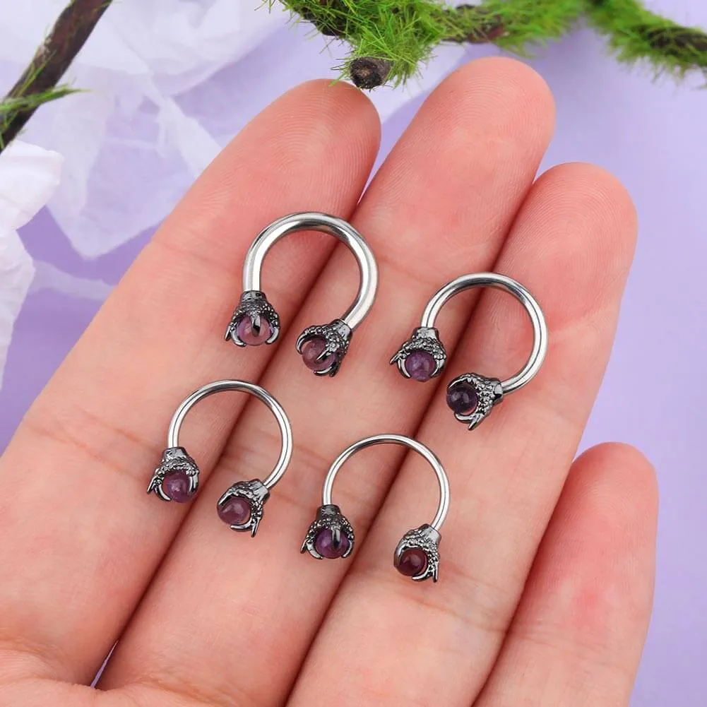 12G 3/8'' Amethyst Dragon Claw Horseshoe Septum Ring