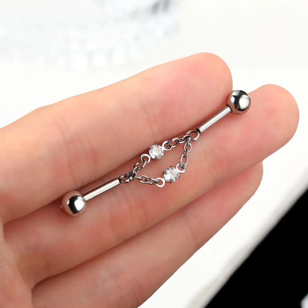 14G Double Chained Clear CZ Industrial Barbell