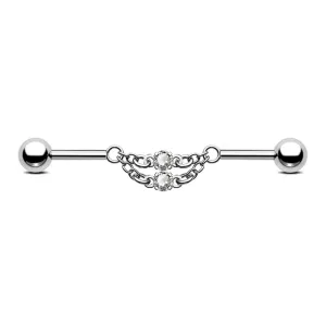 14G Double Chained Clear CZ Industrial Barbell