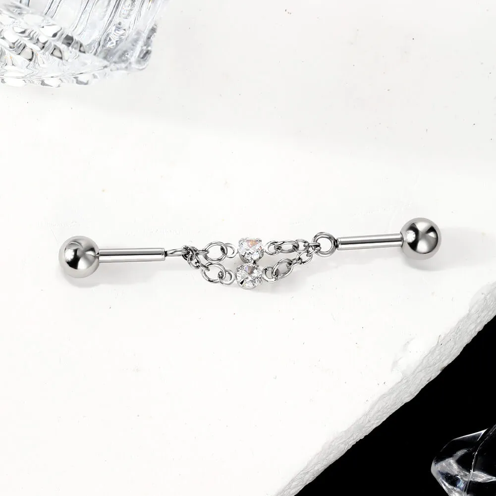 14G Double Chained Clear CZ Industrial Barbell