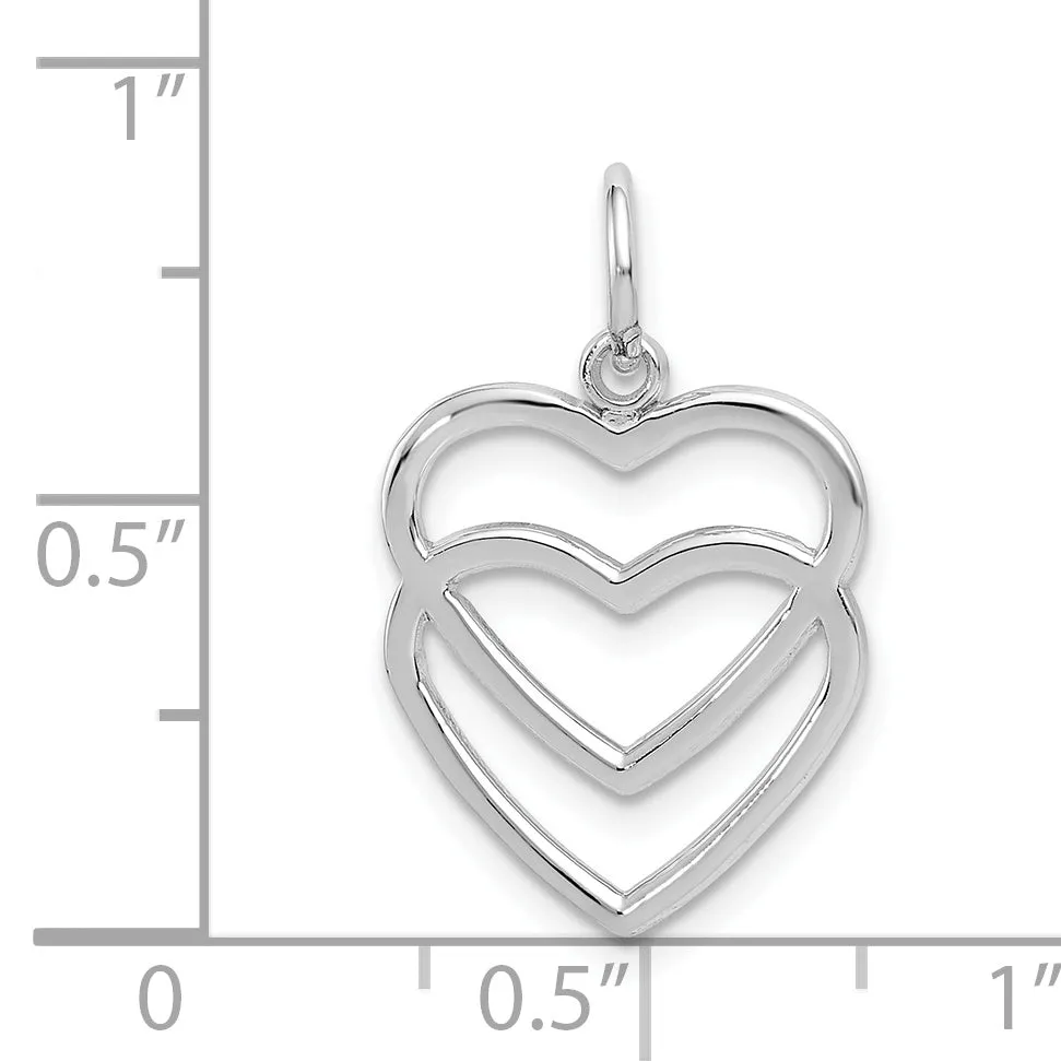 14k White Gold Double Heart Design Pendant