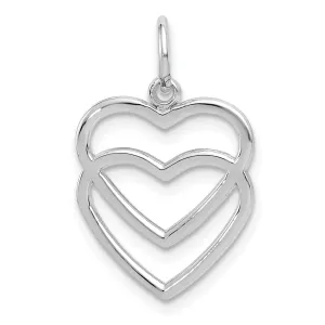 14k White Gold Double Heart Design Pendant