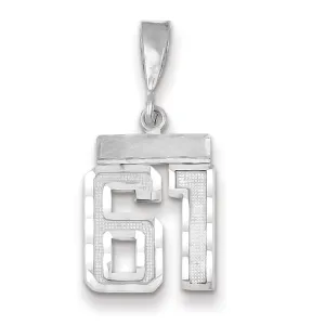 14k White Gold Small Size Diamond Cut Texture Finish Number 61 Charm Pendant