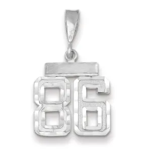 14k White Gold Small Size Diamond Cut Texture Finish Number 86 Charm Pendant