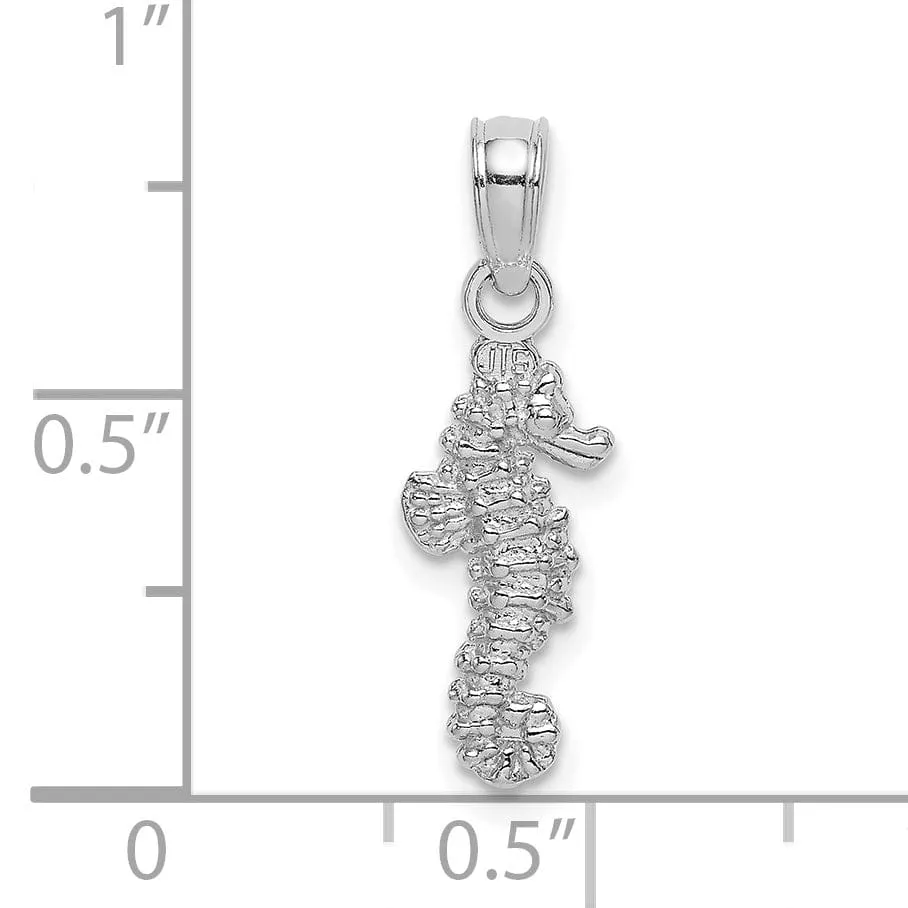 14K White Gold Solid Texture Polished Finish 3-Dimensional Mini Size Seahorse Charm Pendant