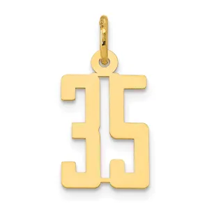 14K Yellow Gold Polished Finish Small Size Elongated Shape Number 35 Charm Pendant