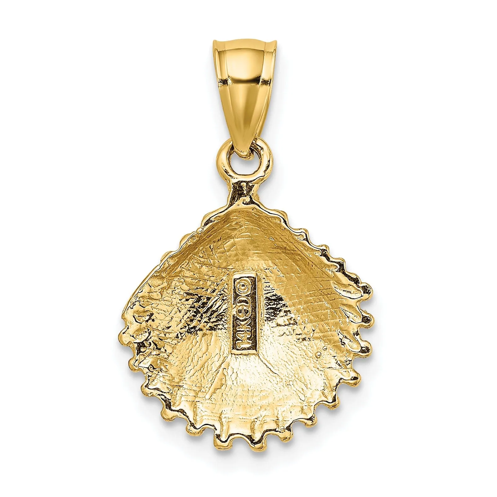 14k Yellow Gold Soild Polished Texture Finish Scallop Shell Charm Pendant