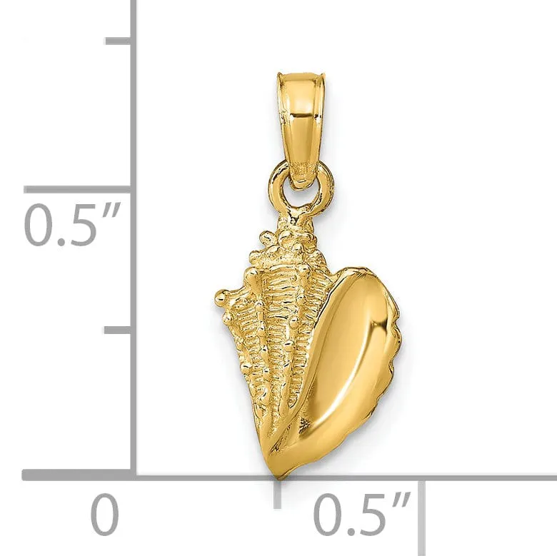 14k Yellow Gold Solid Texture Polished Finish Conch Shell Charm Pendant