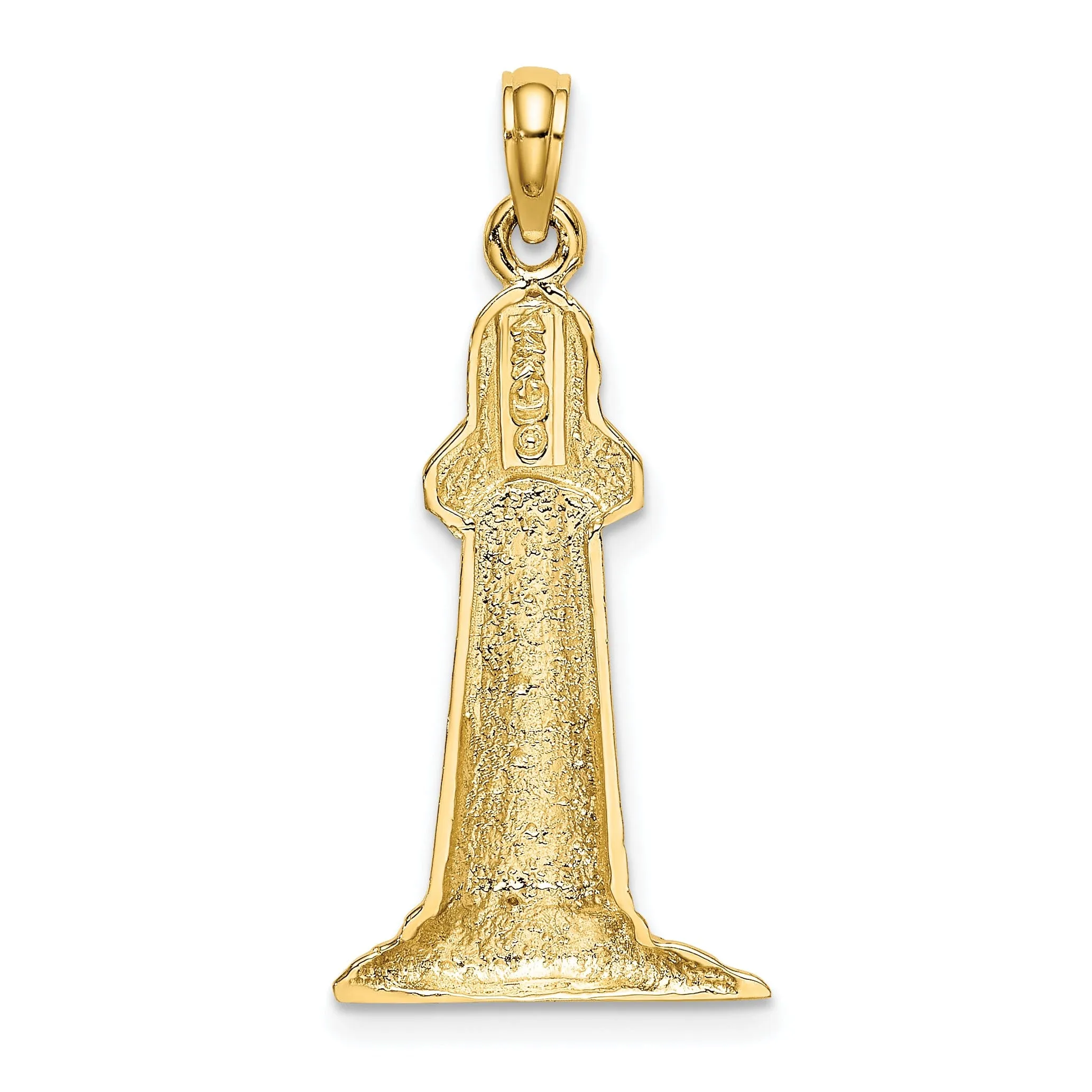 14k Yellow Gold Texture Polished Finish Lighthouse Charm Pendant