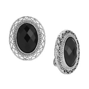 1928 Jewelry Oval Jet Black Stone Clip On Earrings