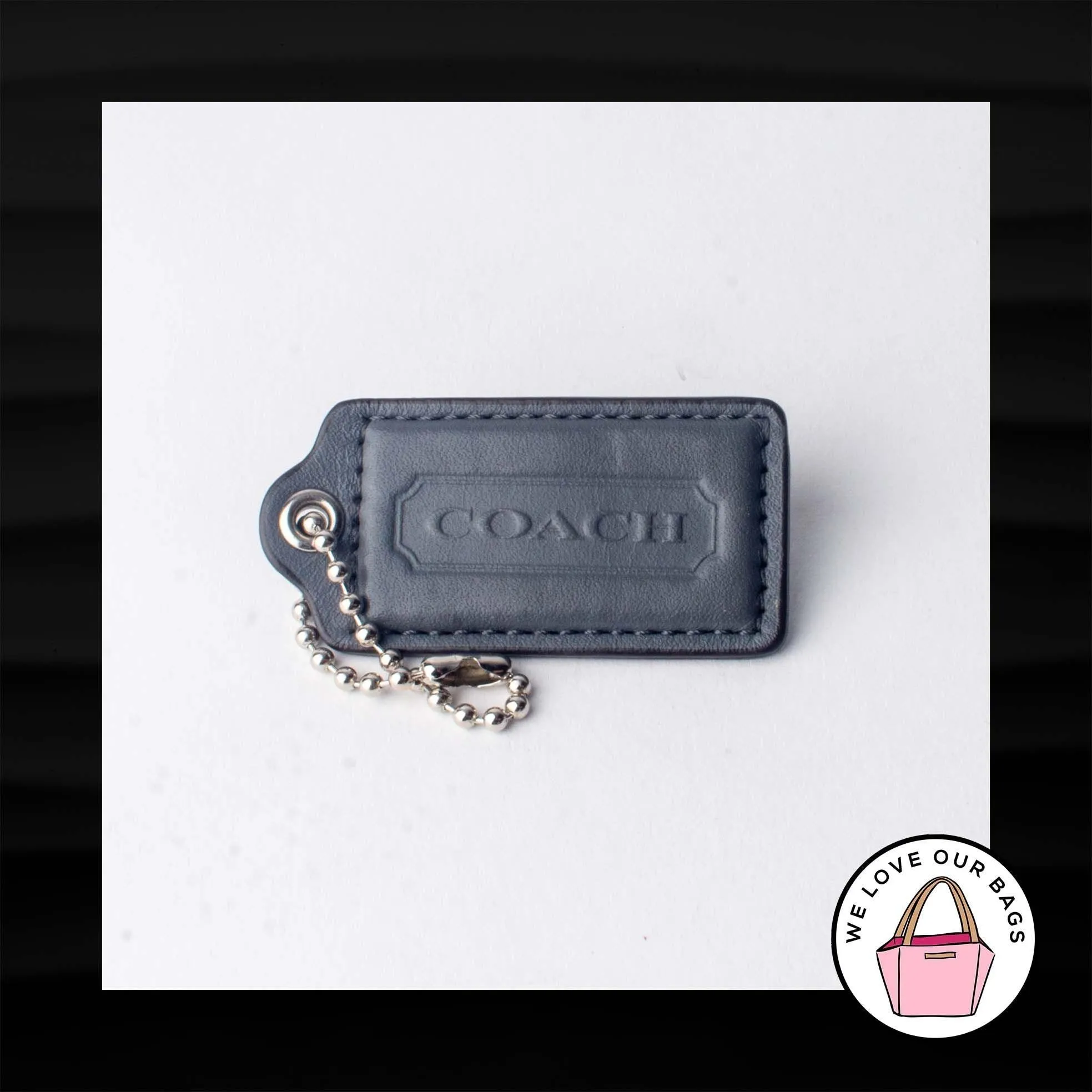 2.5" Large COACH GRAY LEATHER KEY FOB BAG CHARM KEYCHAIN HANGTAG TAG