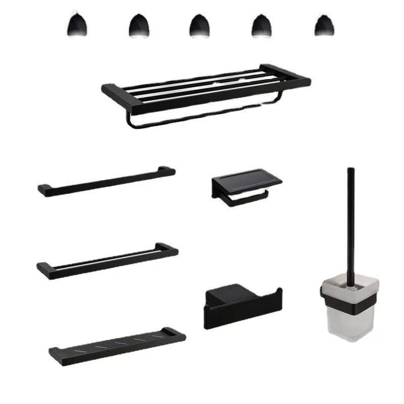 304 Black Bathroom Pendant Set Tissue Rack Towel Rack Wall-Mounted Storage Rack