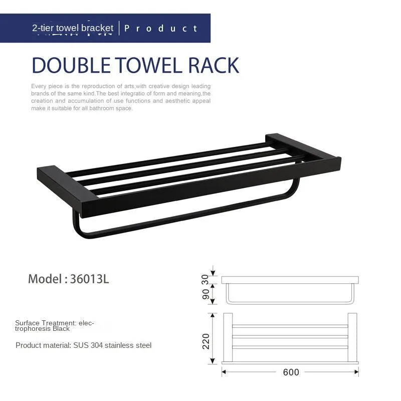 304 Black Bathroom Pendant Set Tissue Rack Towel Rack Wall-Mounted Storage Rack