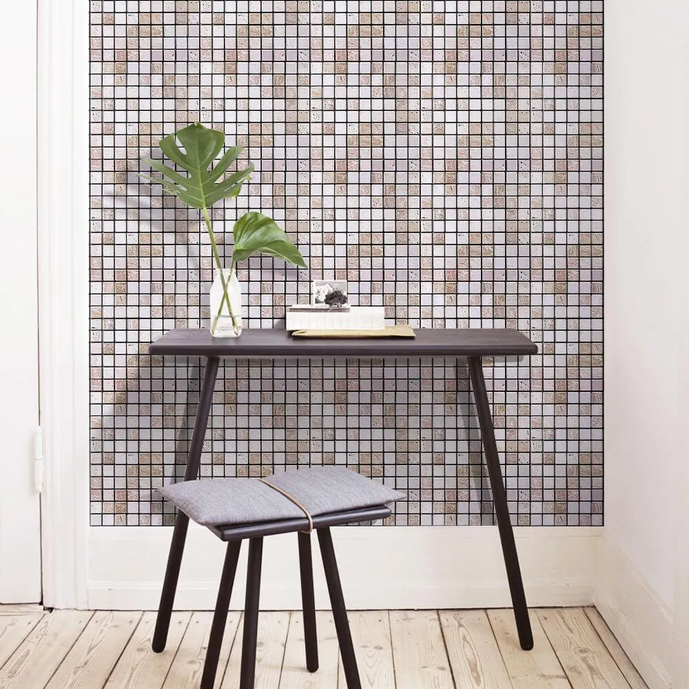 3D Gray Brown Mosaic Peel and Stick Wall Tile