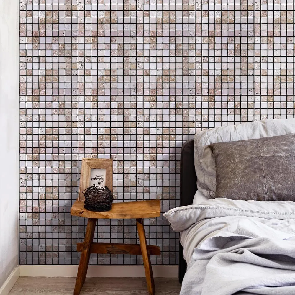 3D Gray Brown Mosaic Peel and Stick Wall Tile