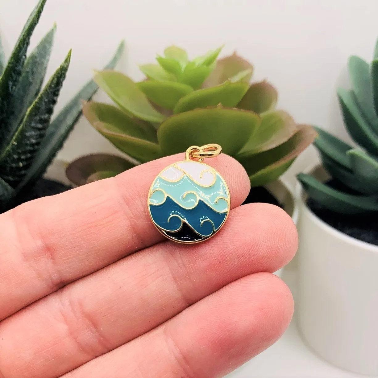 4 or 20 Pieces: Blue Enamel Ocean Wave Charms