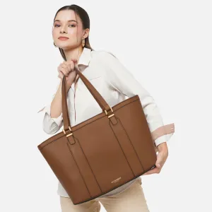 Accessorize London Women's Faux Leather Tan Metal Detail 13 Inch Laptop Work Tote Bag