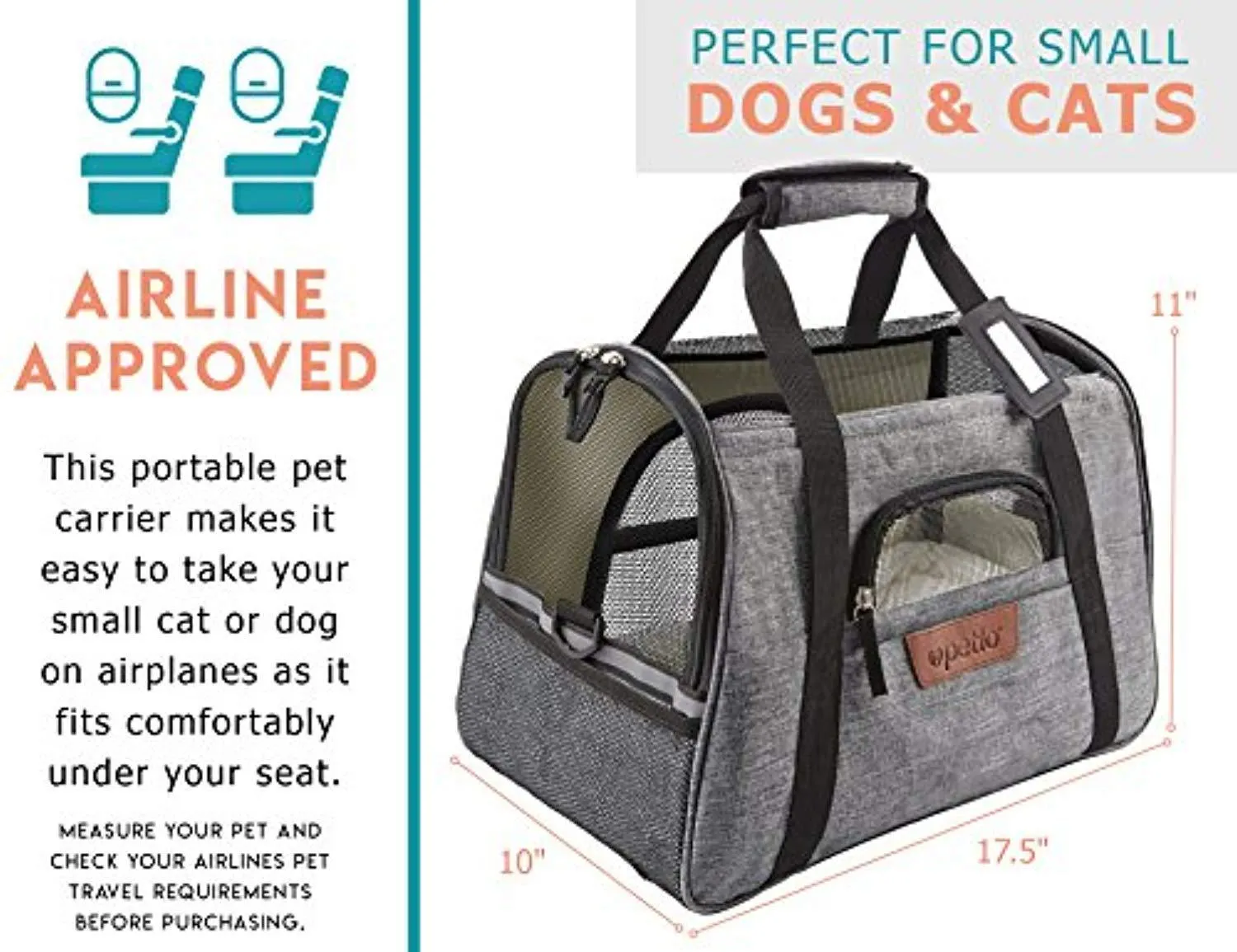 Airline Approved Pet Carrier - Soft Sided Portable Travel Bag with Mesh Windows and Fleece Padding - for Small Dogs and Cats – Fits Under Airplane Seat by FANCYDOG