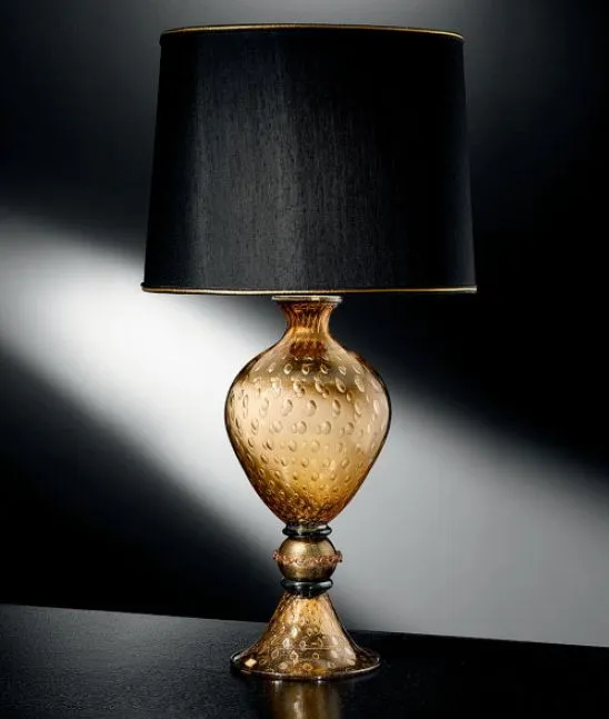 Amber Venetian Glass Table Lamp With Black Shade