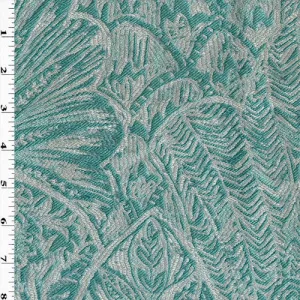 Aqua Teal/Silver Gray Regal Leaf Jacquard Decor Fabric