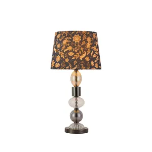 Aurelia Blue and Black Nickel Floral Traditional Table Lamp