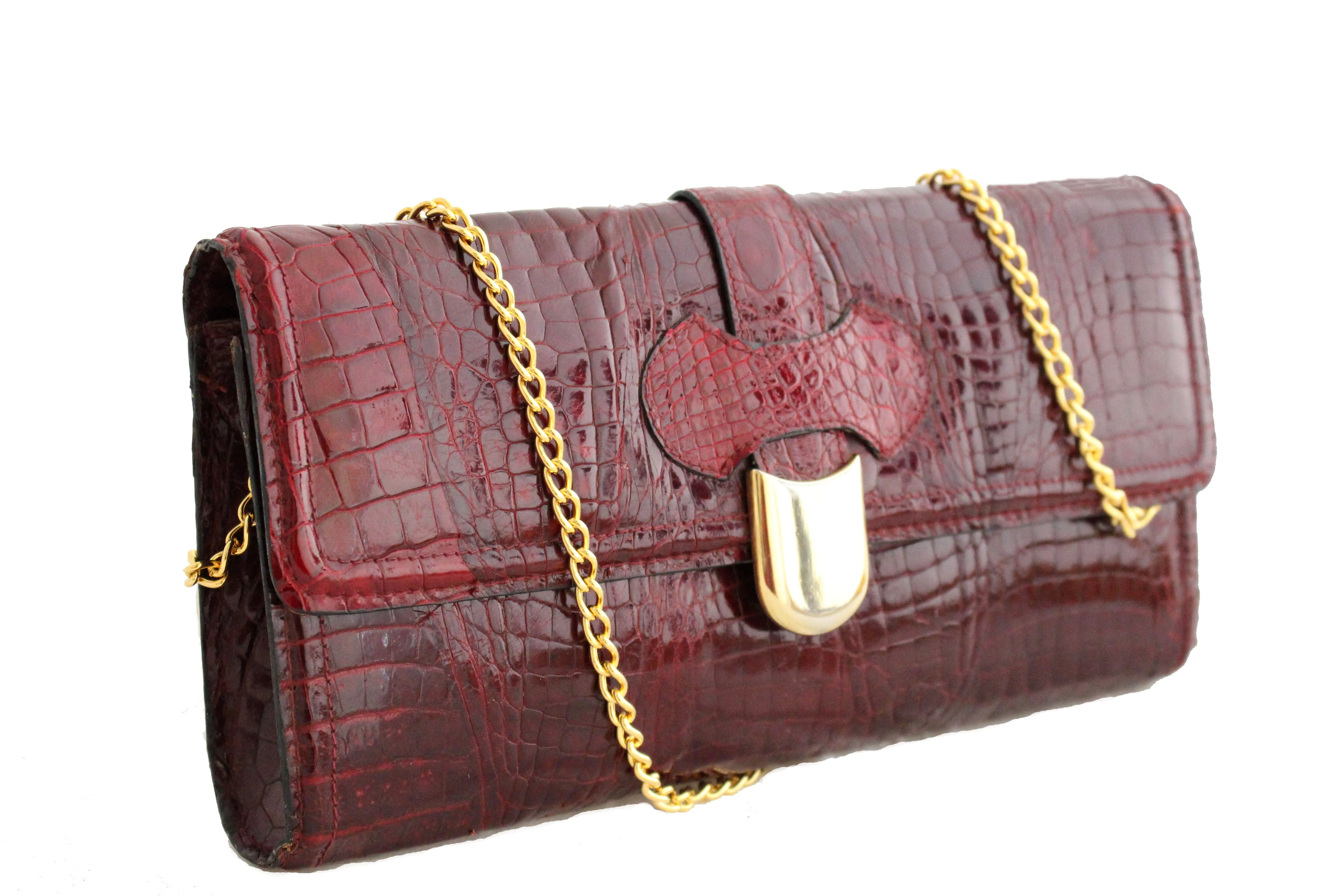 Baby crocodile skin ruby red handbag