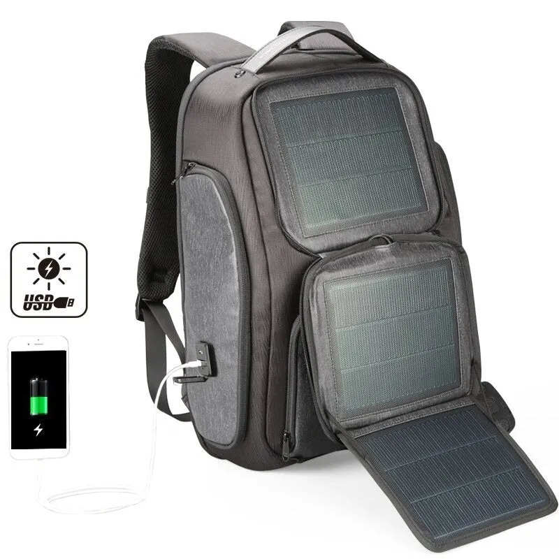 Backpack USB Solar Power Charger for Business Travel Waterproof Shoulder Bags to Laptop 15.6 Inch