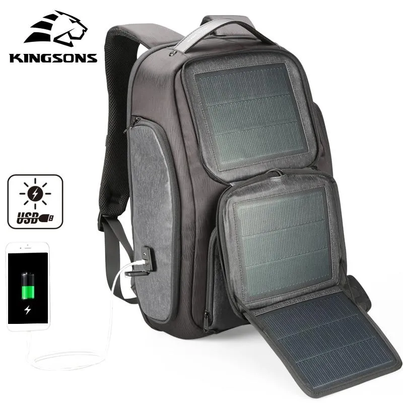 Backpack USB Solar Power Charger for Business Travel Waterproof Shoulder Bags to Laptop 15.6 Inch