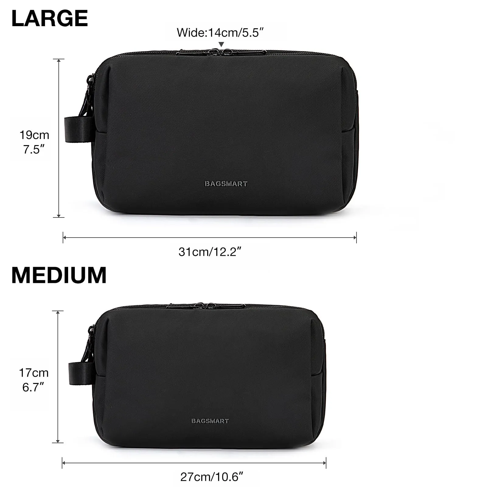 BAGSMART Toiletry Bag for Men, Travel Toiletry Organizer Dopp Kit Water-resistant Shaving Bag for Toiletries Accessories, Door Room Essentials, Black-medium