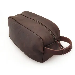 Bark And Mill Leather Toiletry Bag | Chocolate