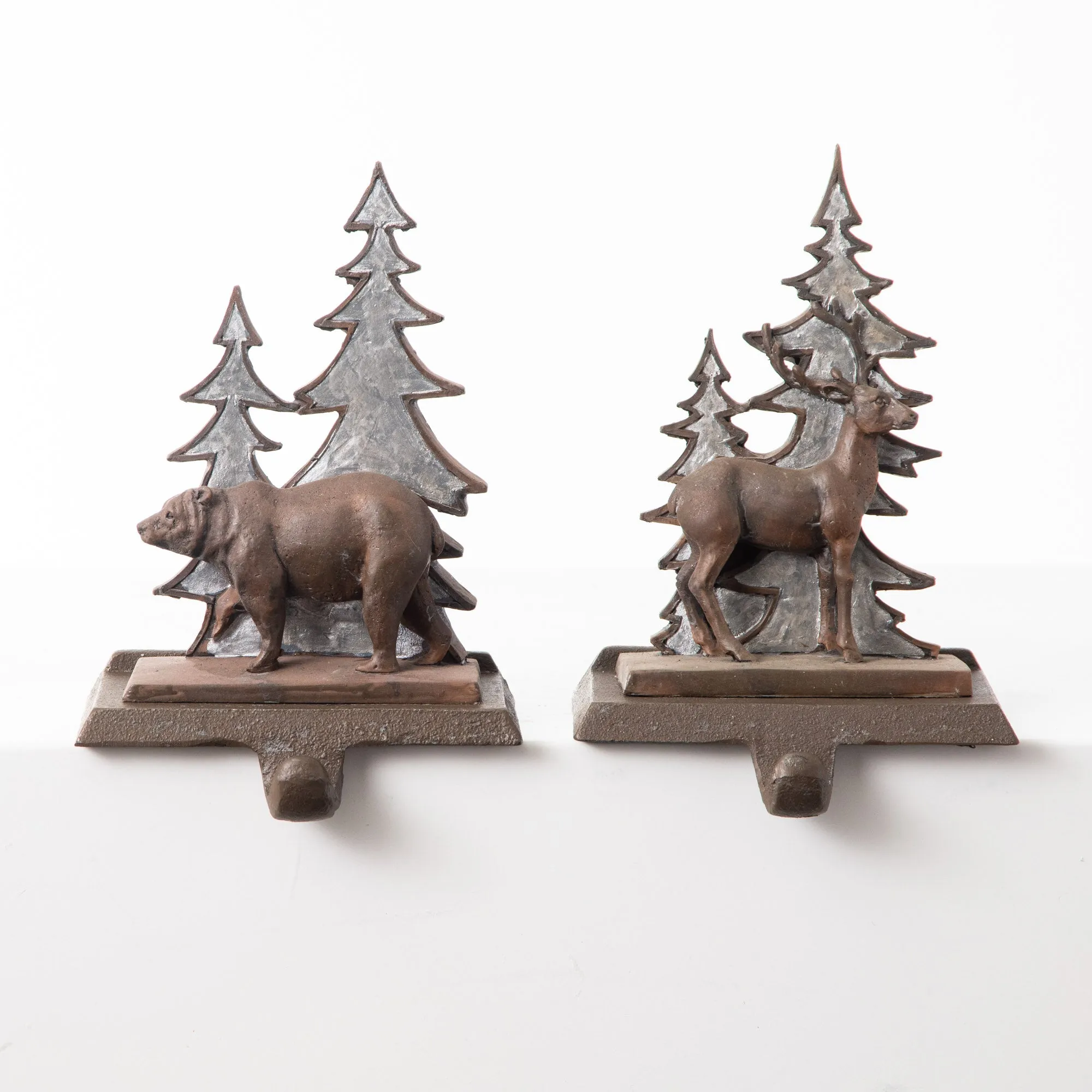 Bear, Moose, & Buck Rustic Resin & Metal Christmas Holiday Mantel Christmas Stocking Holder Set of 3