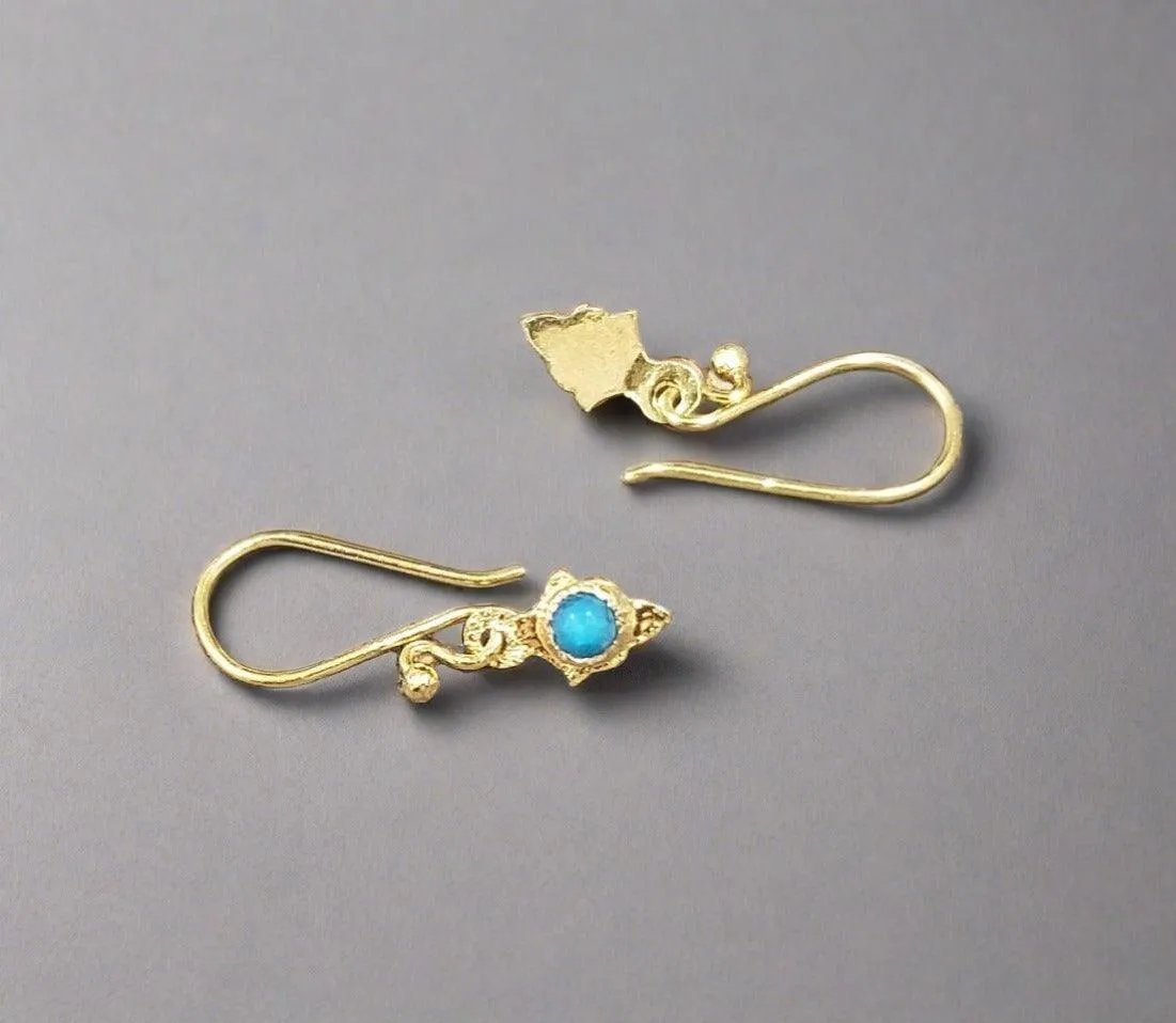 Beautiful 18k Gold Natural Turquoise Earrings dangle