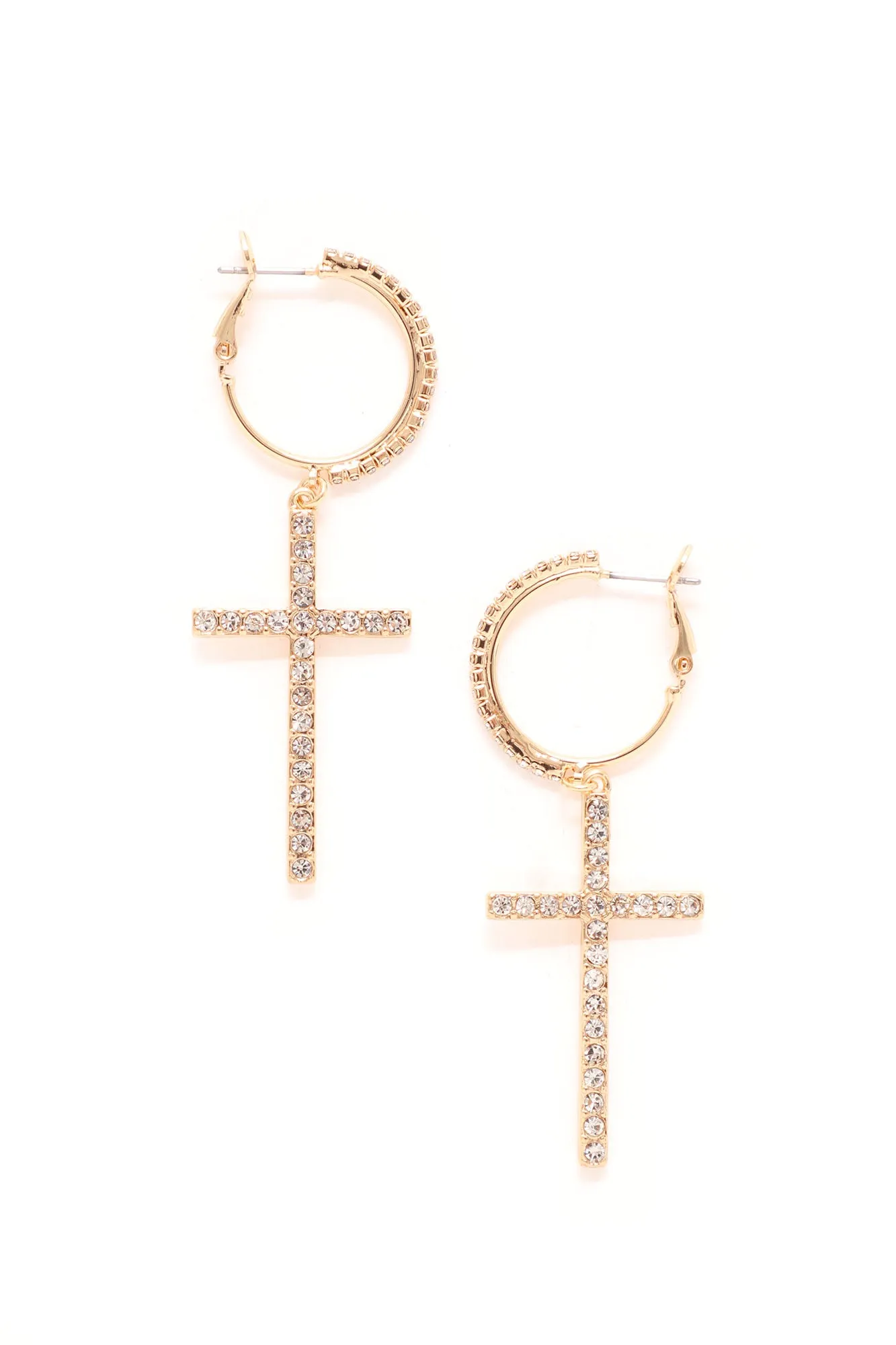 Beautiful Cross Drop Earrings - Gold