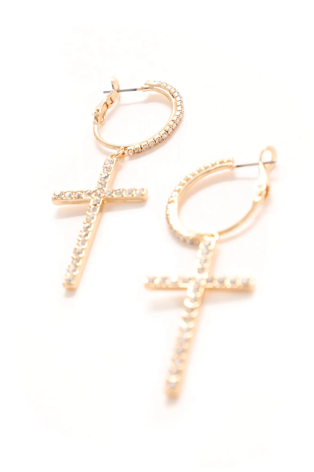 Beautiful Cross Drop Earrings - Gold