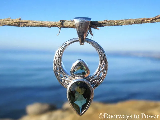 Beautiful Double Moldavite Angel Pendant