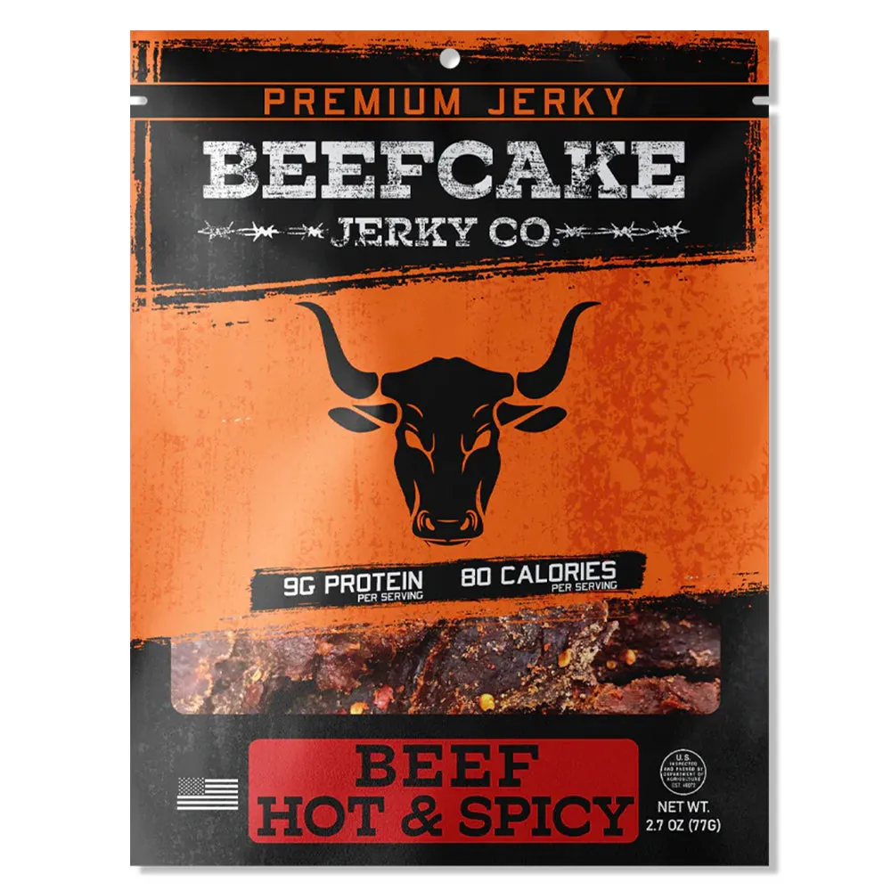 Beefcake Jerky Co Beef Hot & Spicy Jerky 2.7oz 9g Protein 100 Calories BC006