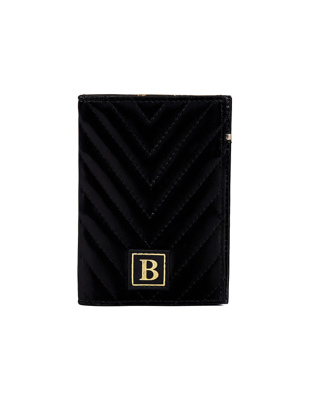 Berrylush Women Quilted Black Geometric Pattern Synthetic Leather Passport Holder