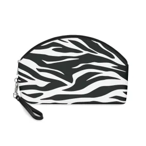 Black White Tiger Print Travel Makeup Bag with Detachable Strap