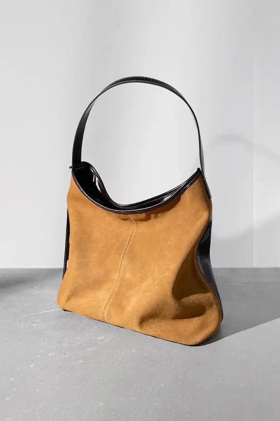 Block Leather Hobo Shoulder Bag