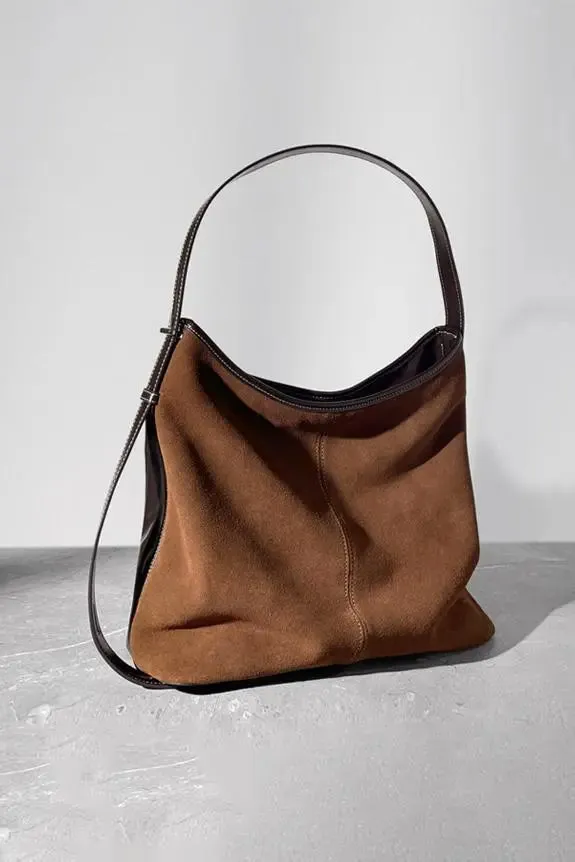 Block Leather Hobo Shoulder Bag