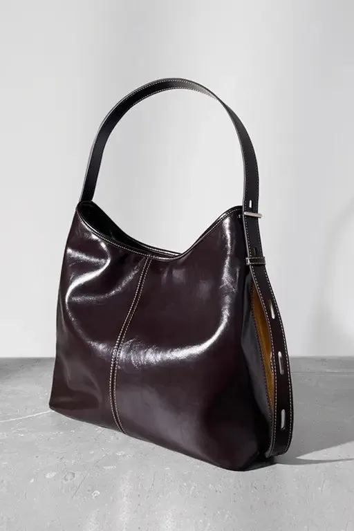 Block Leather Hobo Shoulder Bag