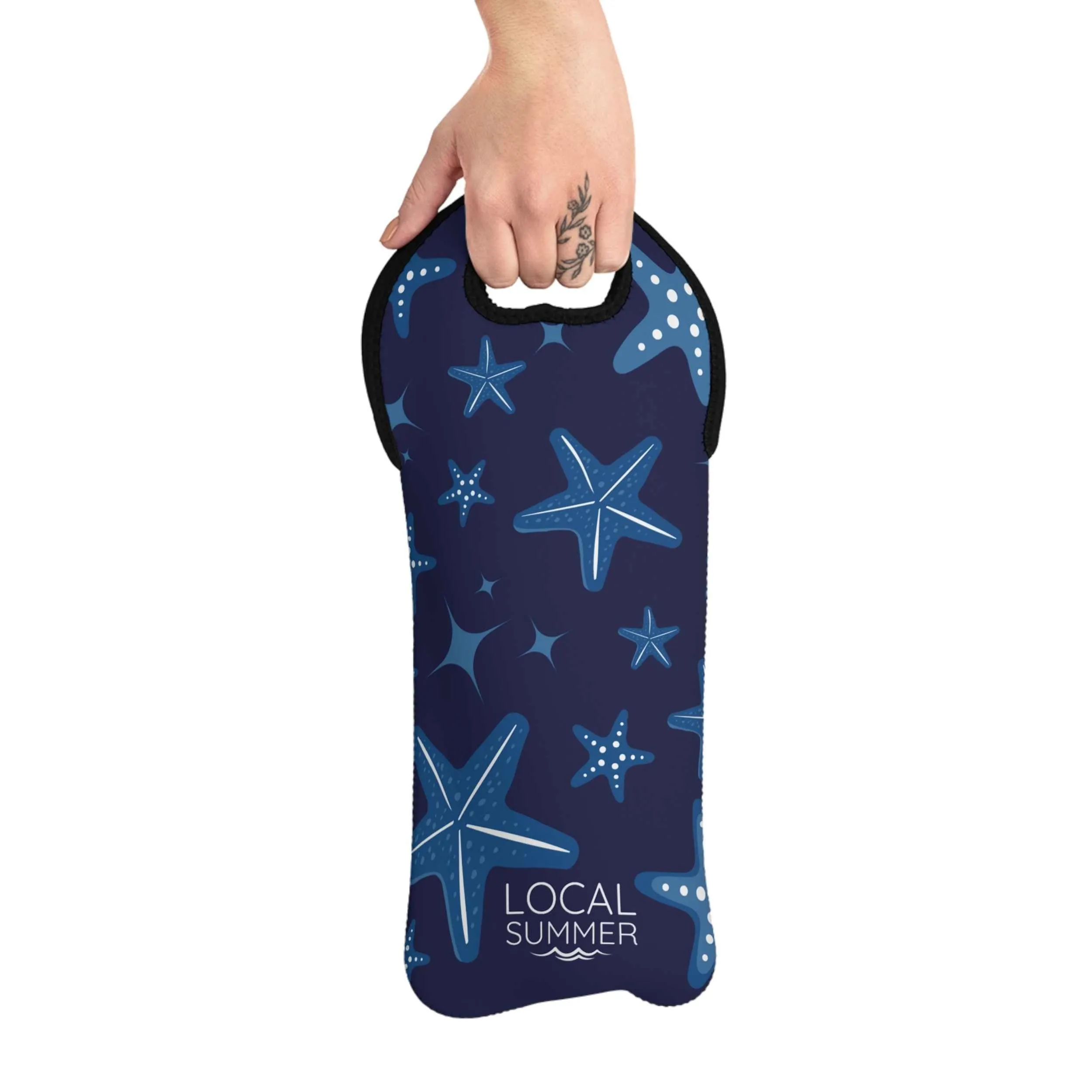 Blue starfish Wine Tote Bag