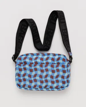 Blue Wavy Gingham Camera Crossbody