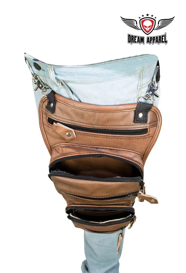 Brown Naked Cowhide Leather Multi-pocket Thigh Bags