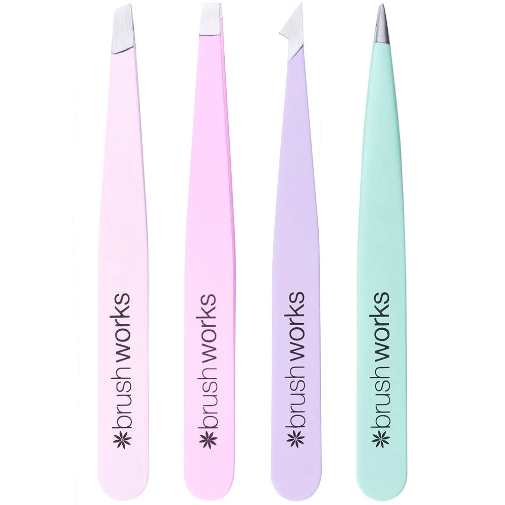 Brushworks HD 4 Piece Combination Tweezer Set Pastel