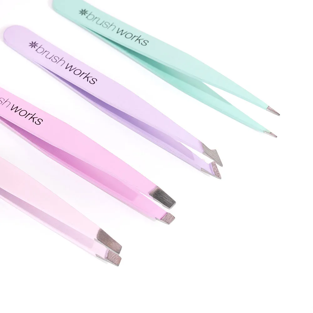 Brushworks HD 4 Piece Combination Tweezer Set Pastel