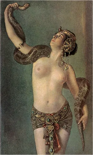 BW-44 Semi-Naked Egyptian Woman with Python - Vintage Image