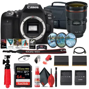 Canon EOS 90D DSLR Camera (Body Only) (3616C002)   Canon EF 24-70mm Lens Advanced Bundle